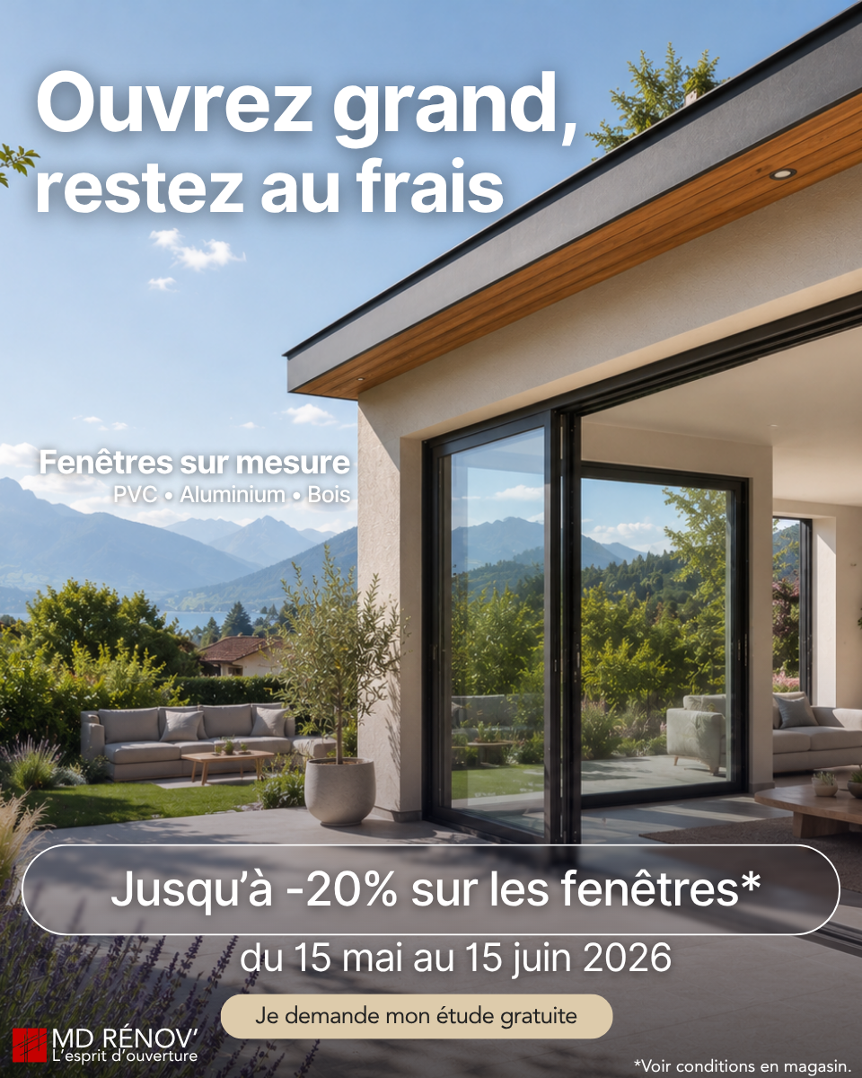 Fenêtres sur mesure ouvertes sur une terrasse avec vue montagne